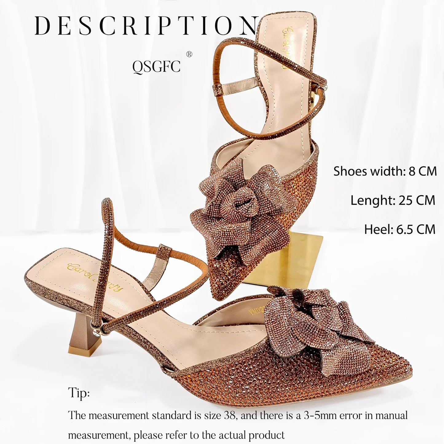 2026 Large Flower Design Shoes & Bag Nigerian Coffee Color Women's Stiletto Shoes For Special Good Time INS Style
