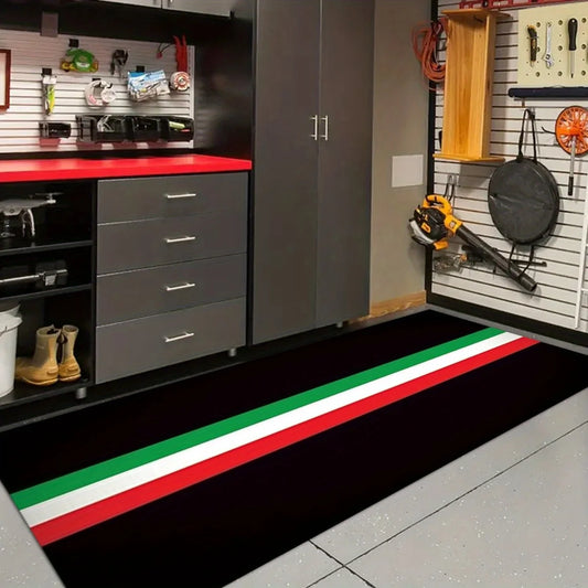 Italian Flag Stripe Motorcycle Mat, Anti-Slip Garage Floor Mat for Motorbike Parking, Oil Absorbent, Racing Style, Home Decor