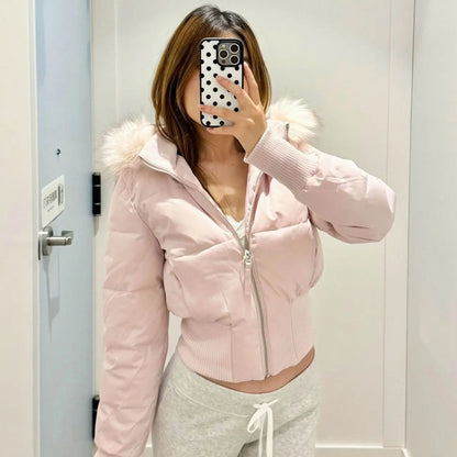 2026 Small Waist Short Cotton Clothes Large Fur Collar Heavy Industry Design Waist Slimming Versatile Fashionable Cotton Clothes