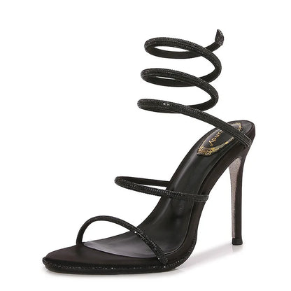 Fashion Summer Snake Twine Around Crystal Women Party Sandals Rhinestones Luxury Thin High Heels Gladiator Sandals Prom Shoes