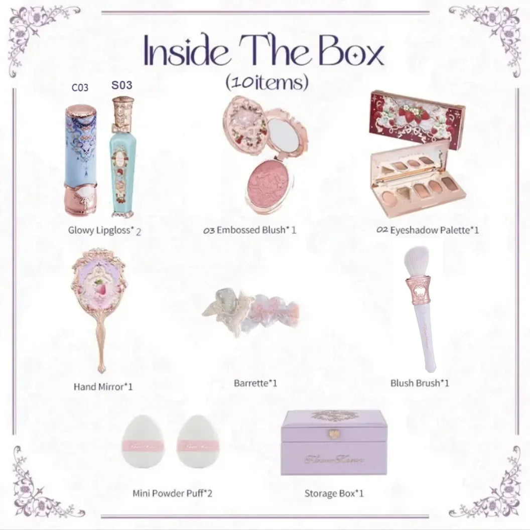 Flower Know Strawberry Rococo All-In One Gift Set Makeup Kit Full Professional Garden Mirror Blush Powder Lip Cream Flowerknows