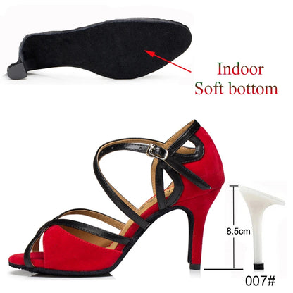 Latin Shoes Salsa Tango Ballroom Party Sports Women's Shoes Red Black Girls High Heel Summer Sandals Outdoor Women's Dance Shoes