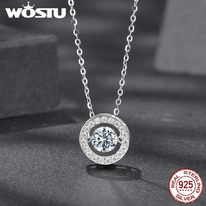 WOSTU 0.5 CT Moissanite halo Pendant Necklace For Women , Lab Diamond Sterling Silver Circle Pendant Mom Lover Daugther Gift