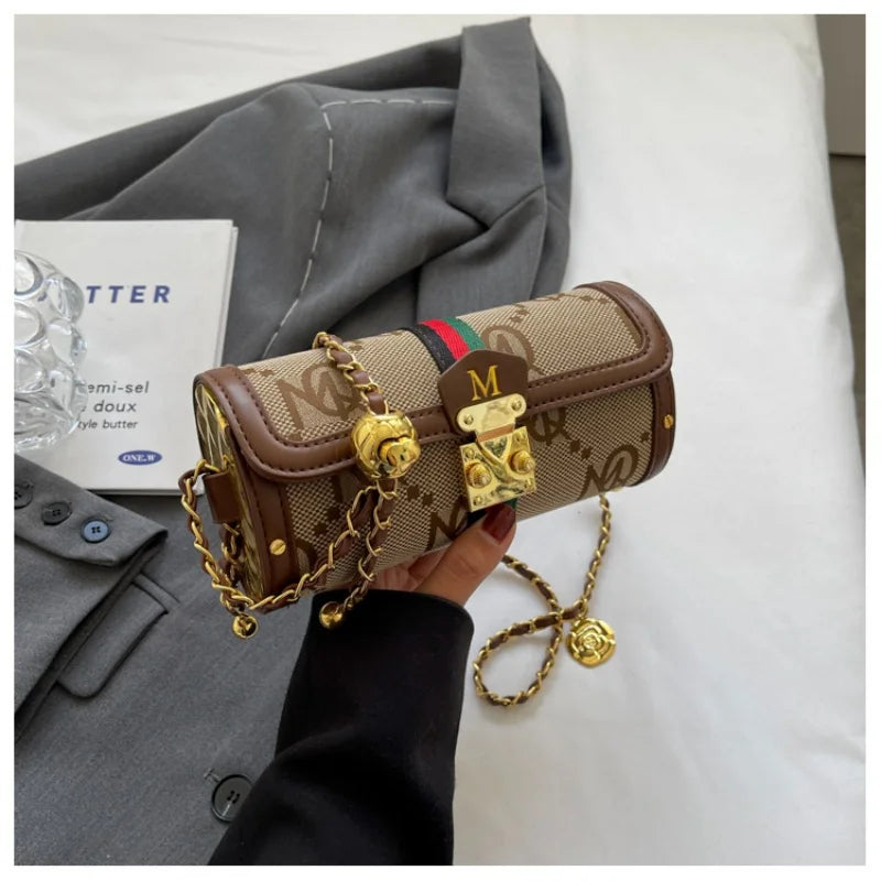 Luxury Brand Women's Evening Messenger Handbag Cylinder Shoulder Bag High-End Designer Stylish Fashion Accessory for Girls