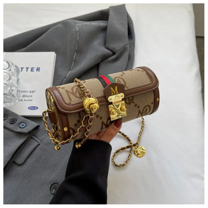 Luxury Brand Women's Evening Messenger Handbag Cylinder Shoulder Bag High-End Designer Stylish Fashion Accessory for Girls