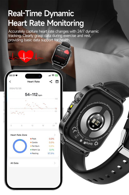 2026 New Body Analysis Health Smart Watch ECG+PPG Uric Acid Blood Pressure Blood Oxygen Clock Call AMOLED Smart Watch Men Women