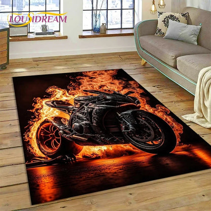 Motocross Modern retro Motorcycle Carpet Rug for Bedroom Living Room Home Sofa Decoration,Children Game Large Decor Floor Mat