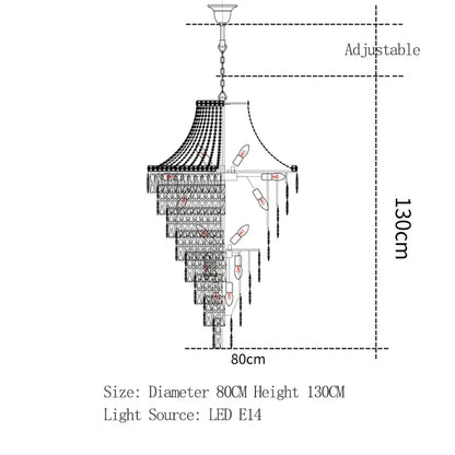 Large Ceiling Long Crystal Chandelier Hotel Lobby Living Room Luxurious Multi Story Staircase Light Golden Stainless Steel Light