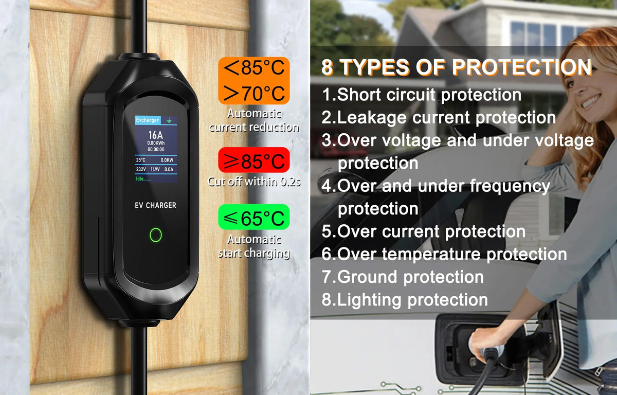 AFEEV Type 2 Portable EV Charger 7KW 32A 1Phase Wallbox Type1/GBT EVSE Fast Charging Cable CEE Plug APP Bluetooth Control