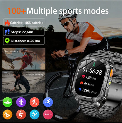 New 1400 mAh Battery Military Smartwatch Men IP68 Waterproof Flashlight Health Monitor Sports Call Smart Watch For iOS Android