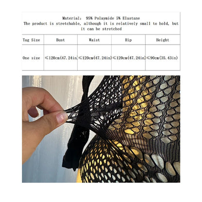 Hollow Out Bodysuit Fishnet Beach Cover Up, Sheer Mesh Festival Swimwear for Summer Beach Party