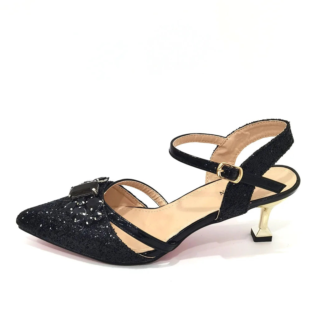 Venus Chan 2022 Nigerian Fashionable Silver Color Peep Toe Shoes Matching Bag Set For Royal Ladies Wedding Party Sandal