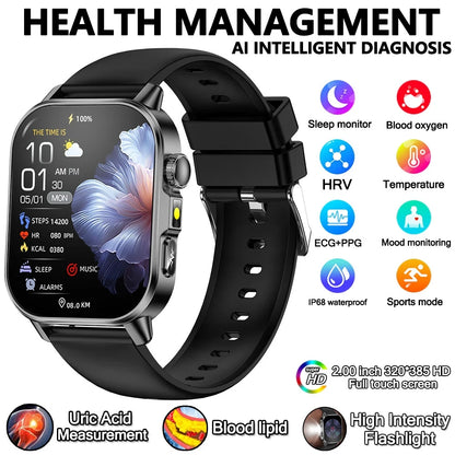 2026 New Professional-Grade Health Smart Watch Men ECG BP HR Uric Acid Lipid BMI Body Analysis Bluetooth Call Smartwatch Women