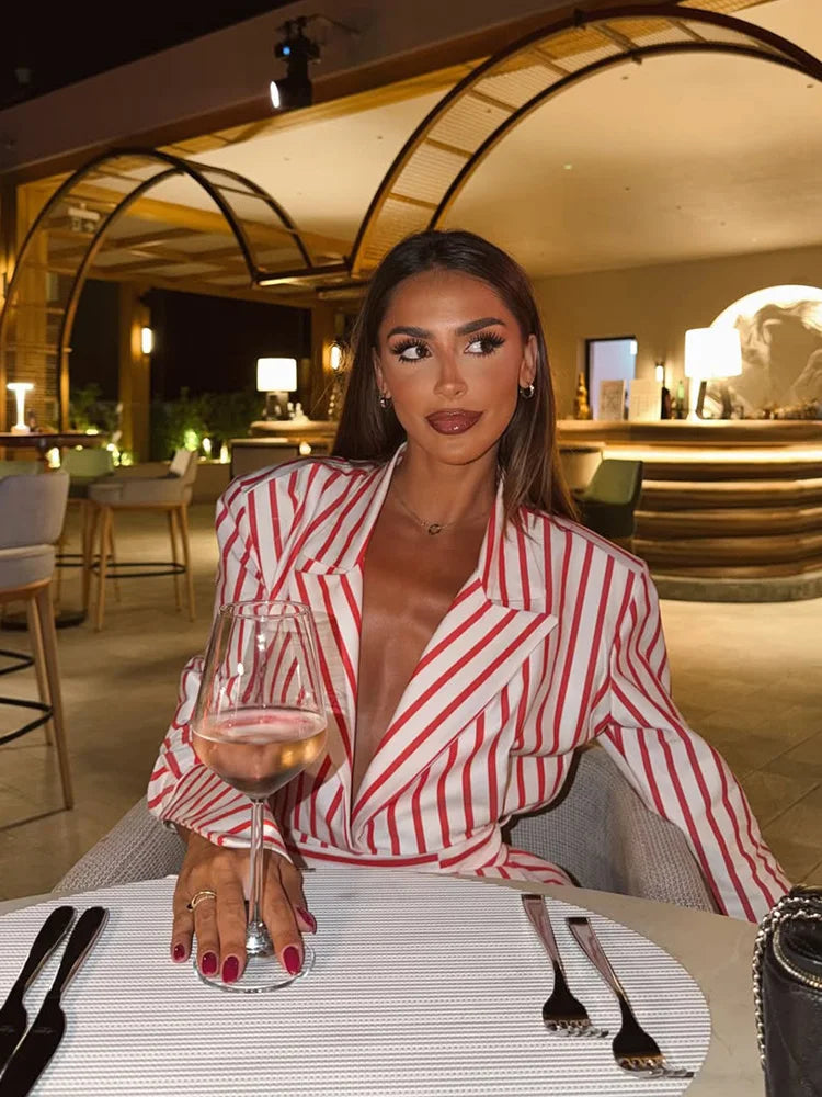 CNYISHE Women Playsuits Striped Prints Turn-down Collar Long Sleeve Casual Fitness Female Jumpsuits Fashion Streetwear Holiday