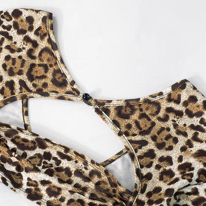 AVV Fashion Leopard Printing Long Sleeve Hollow Out Club Rompers Sexy Women's V-neck High Waist Skinny Jumpsuit Streetwear