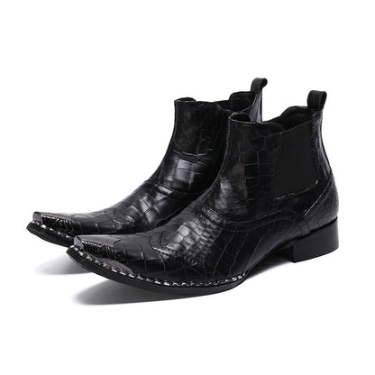 Fashion Luxury Men Boots Genuine Leather Ankle Sanke Boots Men Italian Business Dress Shoes Pointed Toe Cowboy Boots