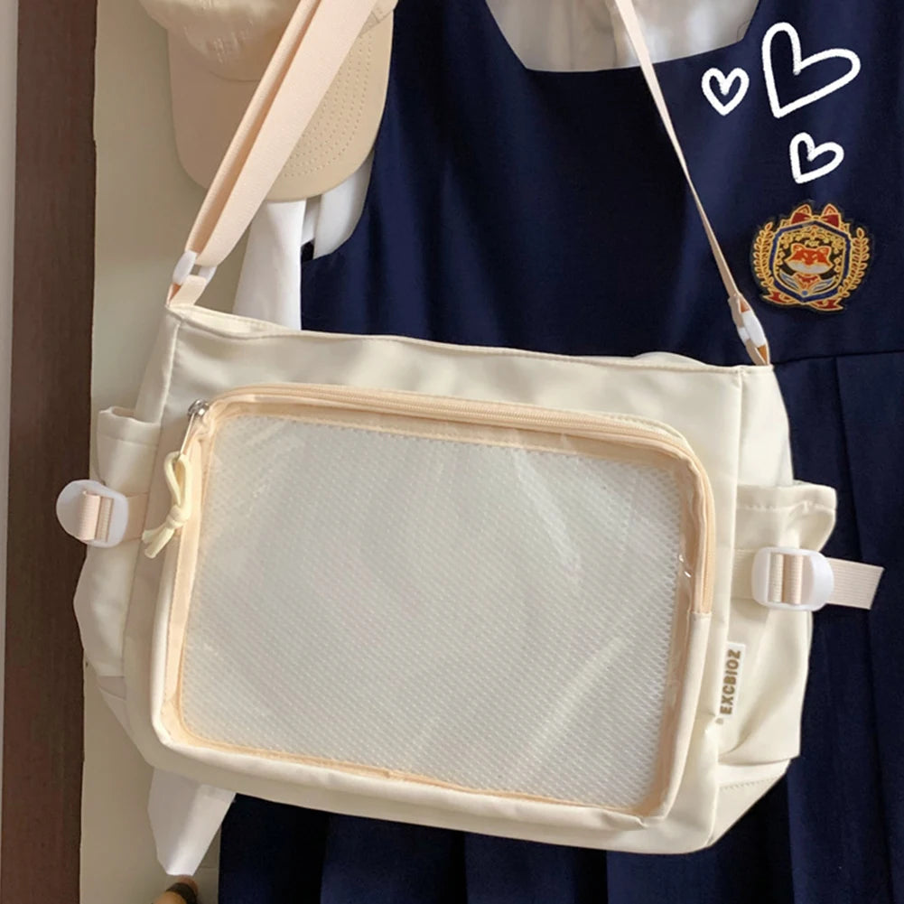 Japanese High School Girls Crossbody Bags Transparent Square Ita Bags Handbags Black Messenger Bag Ladies Sweet Lolita