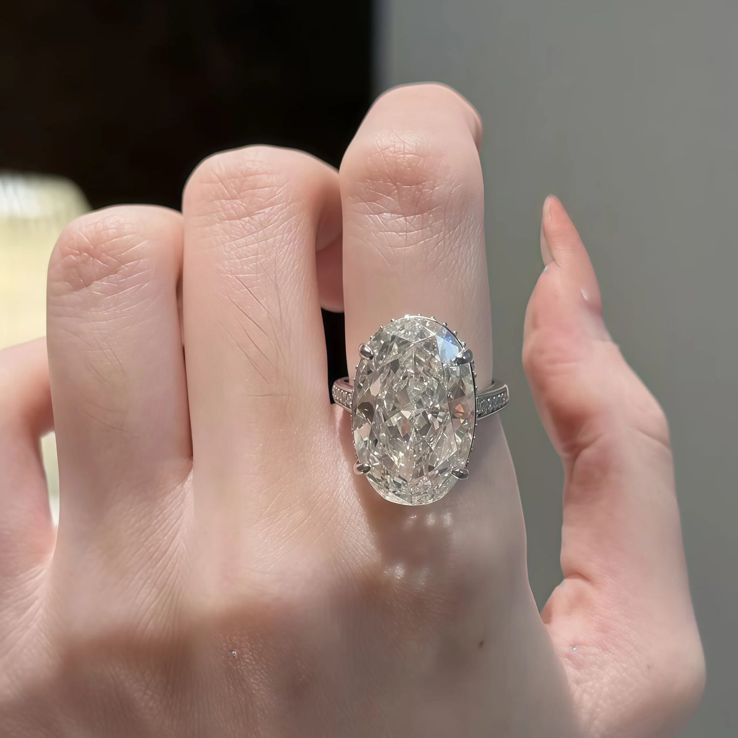 Onnelik S925 Sterling Silver 20CT Large Carat Moissanite Egg Shape Ring Minimalist Band Luxury Jewelry for Women Elegant Gifts