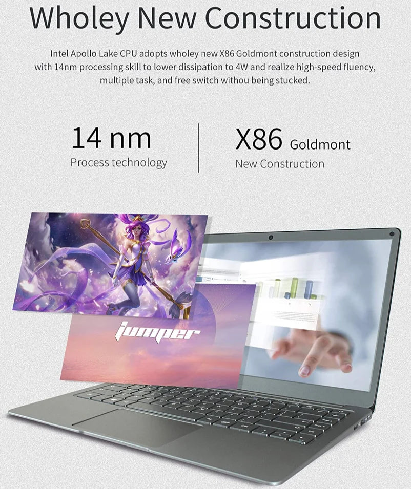 14.1 INCH 6GB RAM DDR3L 128GB ROM Windows 10 Laptop PC Intel Celeron N3450 with Docking Keyboard Dual Camera