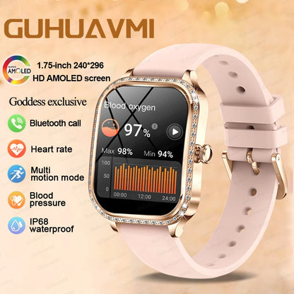 New Fashion Women's Smart Watch Heart Rate 1.75 Inch 240*296 HD Screen Diamond Watch Bluetooth Call Waterproof SmartWatch Ladies