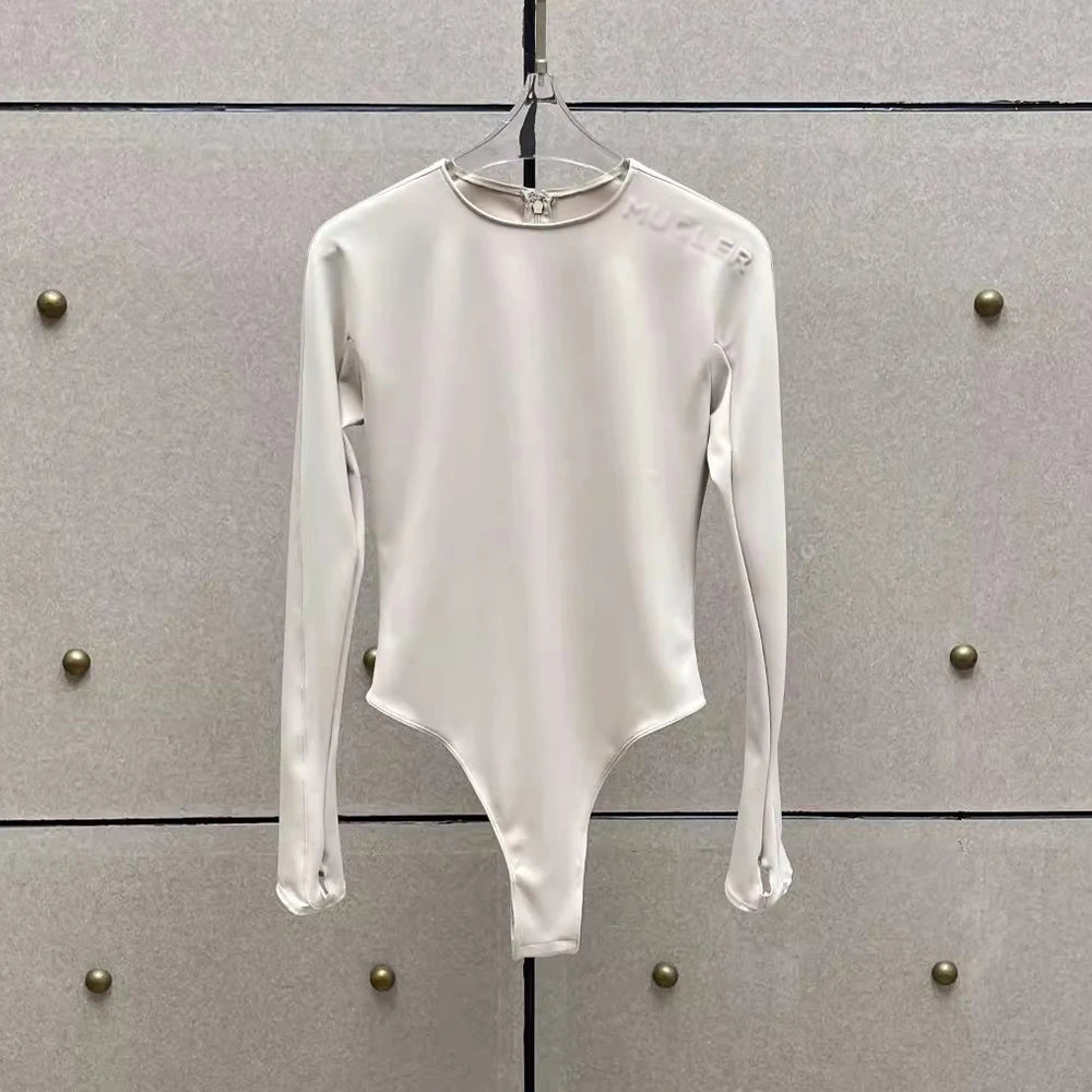 TWOTWINSTYLE Solid Spliced Folds Chic Jumpsuit Female O Neck Long Sleeve Loose Basics Casual Women's Jumpsuits Summer Fashion