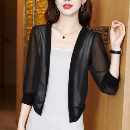 Chic Spring Summer Women Cardigan Sunscreen Chiffon Coat Shirt Vintage Thin Tops Short Jackets Design Shawl New