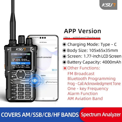 KSUT Ham Radio Walkie Talkie Handheld HF SSB CB Two Way Radios Screen with Short Wave Antenna for Hiking Camping HF123D