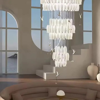 Luxury Crystal Staircase Chandelier for Stairsway Loft Ceramic Flowers Ceiling Chandelier for High Ceiling Villa Hotel Lobby