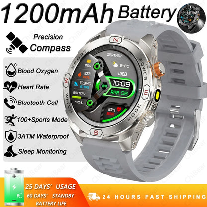 ChiBear Genuine Military Smart Watch Men: 1200 mAh Battery Compass GPS Sports Outdoor Watch Bluetooth Call Smartwatch 2026 New