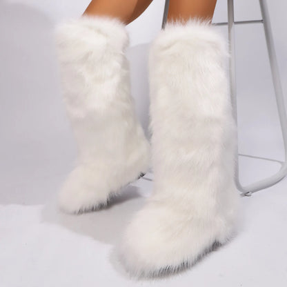 Winter New High Boots Over The Knee Snow Boots Women Plus Velvet Warm Imitation Fox Fur Boots Imitation Raccoon Fur Winter Boots