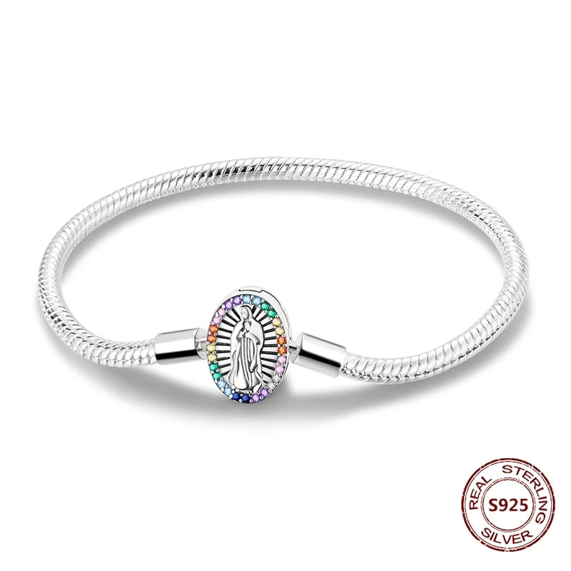 Silver 925 Bracelet Original Bracelets Colorful Zircon Heart Flower Cat Snake Chain For DIY Charms 17-20CM Luxury Jewelry Gifts