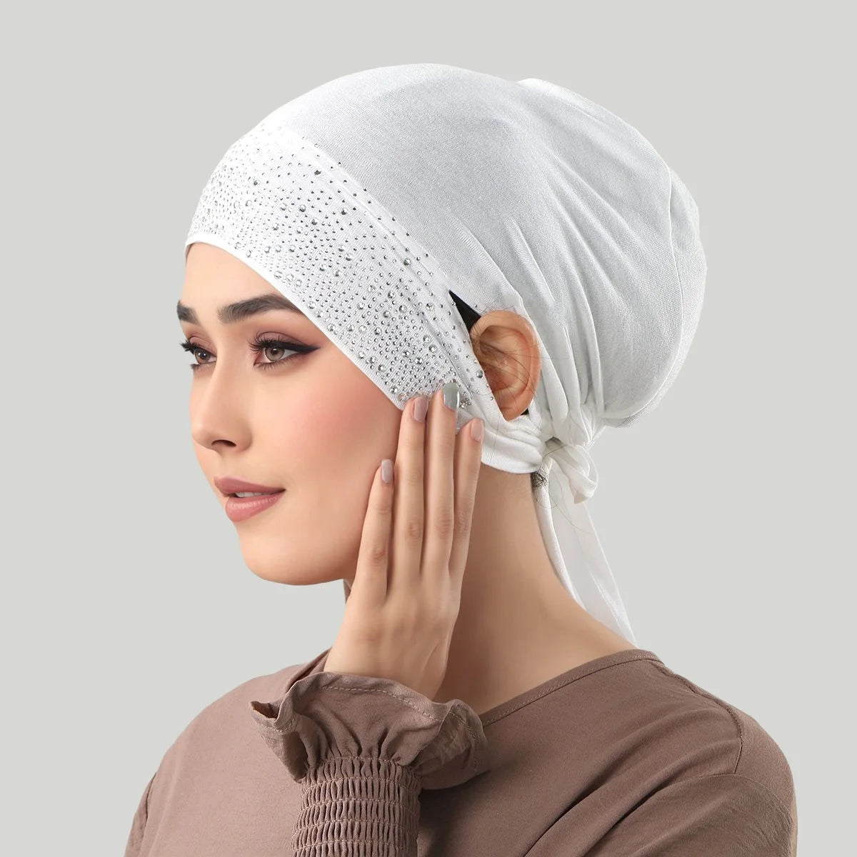 Jersey Cotton Muslim Women Under Hijab Cap With Ear Hole Inner Hijab Cap Round Forehead Underscarf Bonnet Femme Musulman