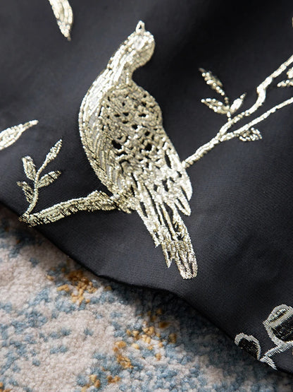 Elegant Black Stand Collar Frog Button Qipao Bird Beaded Jacquard Sleeveless Tank Dress for Women Autumn Party Vintage Chic Gown