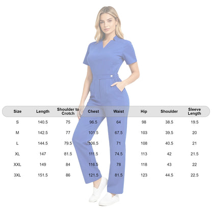 Womens Scrubs Jumpsuit Soft Stretch Medical Scrub Set with Pockets Front Zipper Elastic Waist Jogger Pants Nurse Doctor Workwear