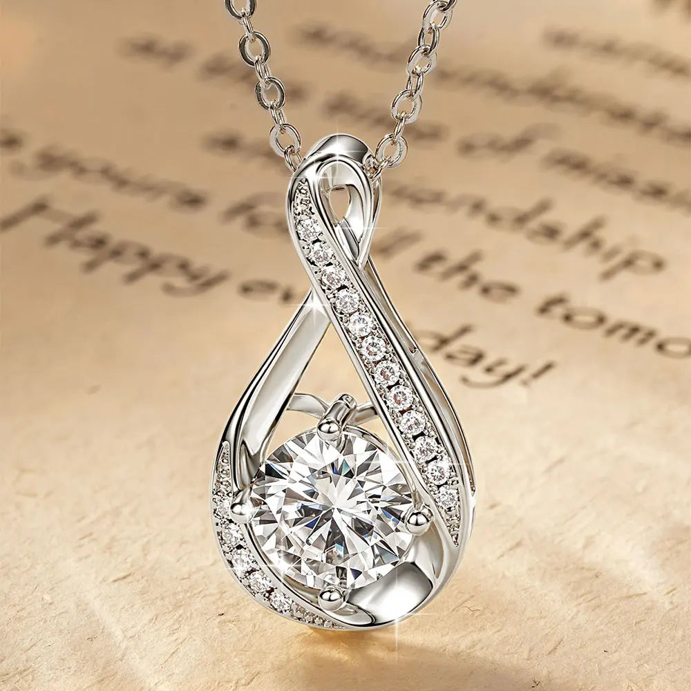 OXTAO Infinity Moissanite Pendant Necklace 8mm&1.2mm D VVS1 for Women 14K Gold Filled Clavicle Chain Necklace Fine Jewelry Gift