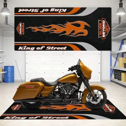 Crystal Velvet Motorcycle Mat, Anti-Slip Garage Floor Mat for Harley/Honda, Flame/Tribal/Racing Style, Motorbike Parking Rug