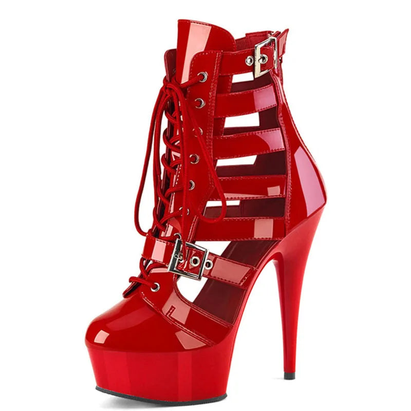 New Roman Hentian high lace-up short boots 13cm 15cm 17cm pole dance high heels fashionable and sexy waterproof platform boots