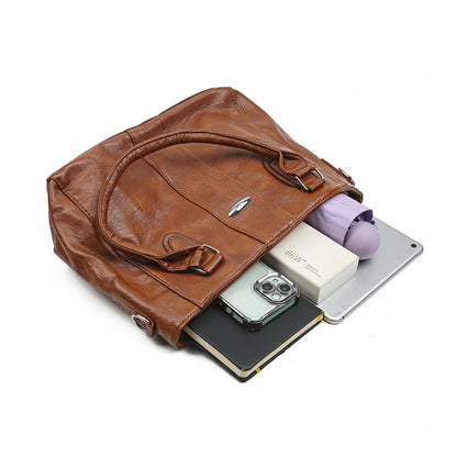 New Soft Leather Handbag For Women Vintage Shoulder Tote Bag Luxury Designer Ladies Large Capacity Purse Commute Bags Sac A Main