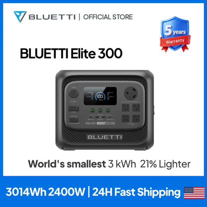 BLUETTI Elite 300 2400W 3014Wh Portable Power Station 4800W Power Lifting 10ms UPS LiFePO4 Solar Generator App Remote Control Heavy Duty Whole House Backup Power Supply for Home Blackout Household Large Appliances Refrigerato