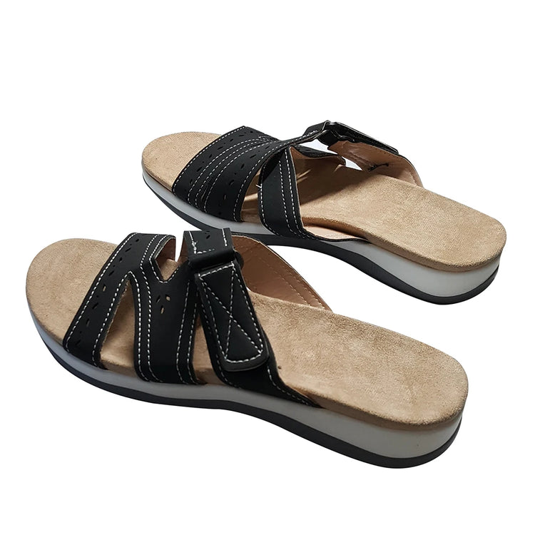 Women's Sandals,Summer Woman Orthopedic Comfy Premium Round Toe Sandals Hollow Out Hook-And-Loop Design,Flat Shoes Sandalias