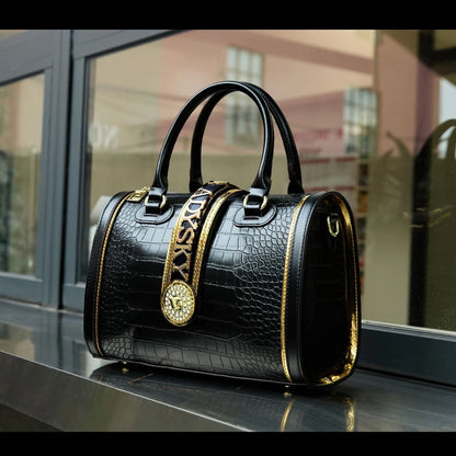 Designer Luxury Boston Bags For Women High Quality Crocodile-embossed Top Handle Bag Fashion Diamonds Letter Decoration Handbag