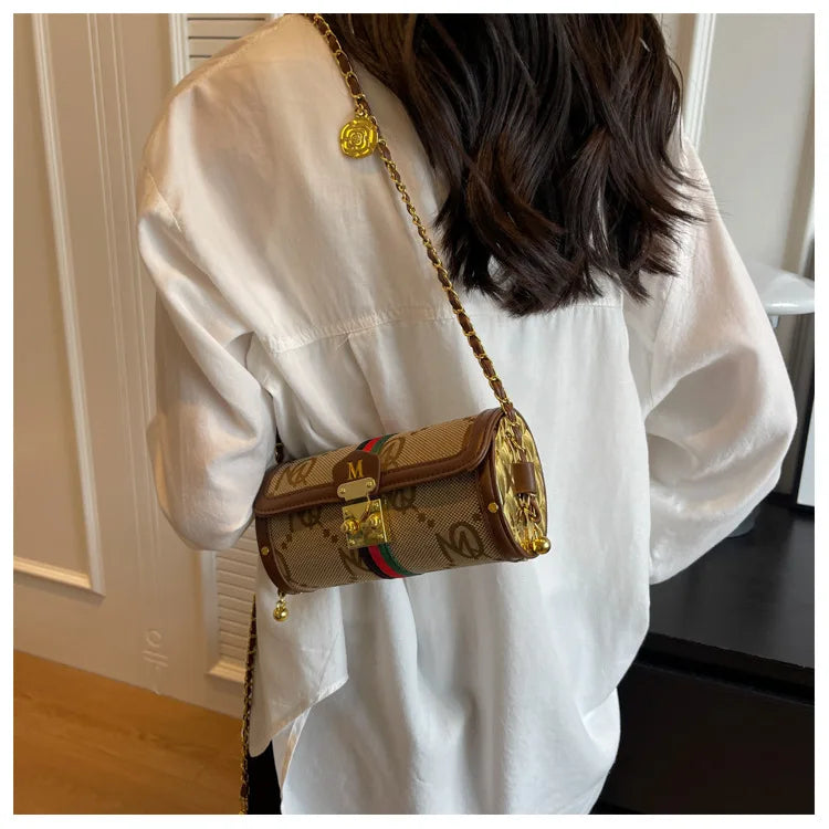 Luxury Brand Women's Evening Messenger Handbag Cylinder Shoulder Bag High-End Designer Stylish Fashion Accessory for Girls