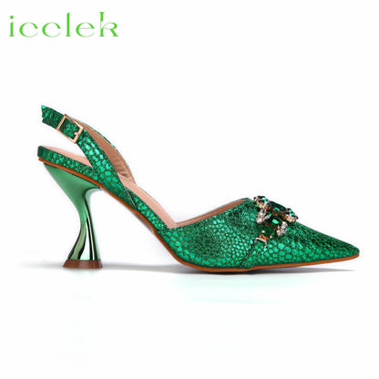2024 Newest INS Style Green Color Elegant High Heels Nigeria Popular Design African Ladies Shoes And Bag Set for Wedding Party