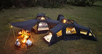 Hot Selling Large Connectable Big Family Camping Tent Dia. 460cm Geodesic Dome Tent with Modular Pod Tent Design 5 Bedrooms