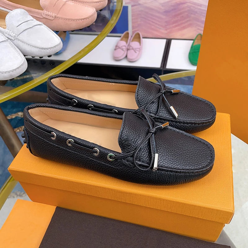 Spring Summer Ladies Genuine Leather Comfortable Slip-On Soft Bottom Driving Casual Flat Office Lazy Person Loafers Shoes