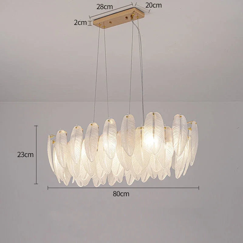 Luxury Villa Led Chandelier Feather Glass Gold Metal for Living Dining Table Room Bedroom Pendant Lights Home Decor Lustre Lamp