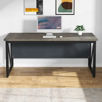 63 inches Computer Desk with Bottom Storage Shelf Home Office Desk Writing Table for Workstation,Dark Walnut + Steel