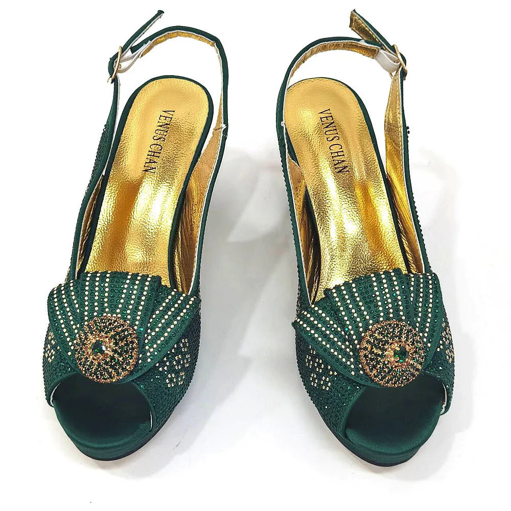 Mature Sweet Spot Good Arrival Peach Color Square Heels Peep Toe Shoes Matching Bag Set For Nigerian Women Wedding Party Pump