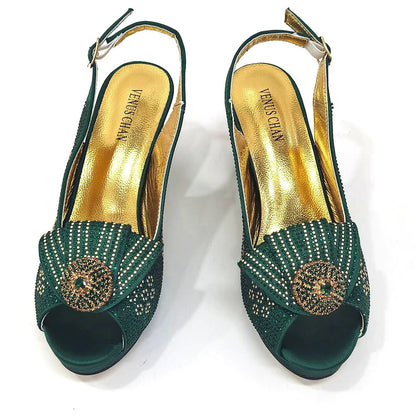 Mature Sweet Spot Good Arrival Peach Color Square Heels Peep Toe Shoes Matching Bag Set For Nigerian Women Wedding Party Pump
