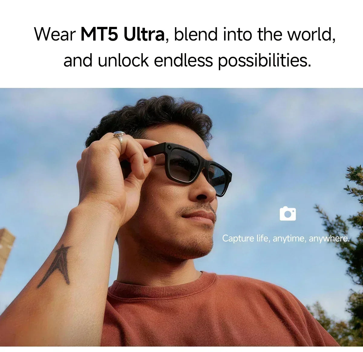 2026 Smart Glasses Genuine Leather 8MP HD Lens 2000Mah Charging Case BT Call 3D Music AI Voice Wake-up AI Translation